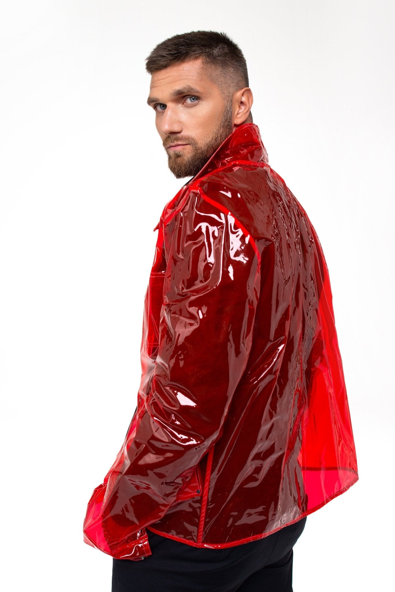 Colored Transparent Waterproof men's Jacket. Vinyl Translucent Blazer. Stylish Men's Rain Jacket.