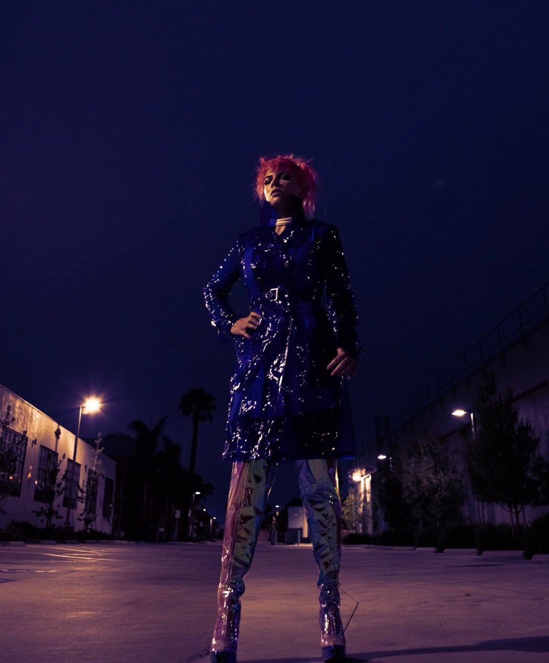 Stylish Colored Transparent Vinyl Trench Raincoat — High-Gloss Clear PVC Outerwear — Designer Techwear & Avant-Garde Street Fashion