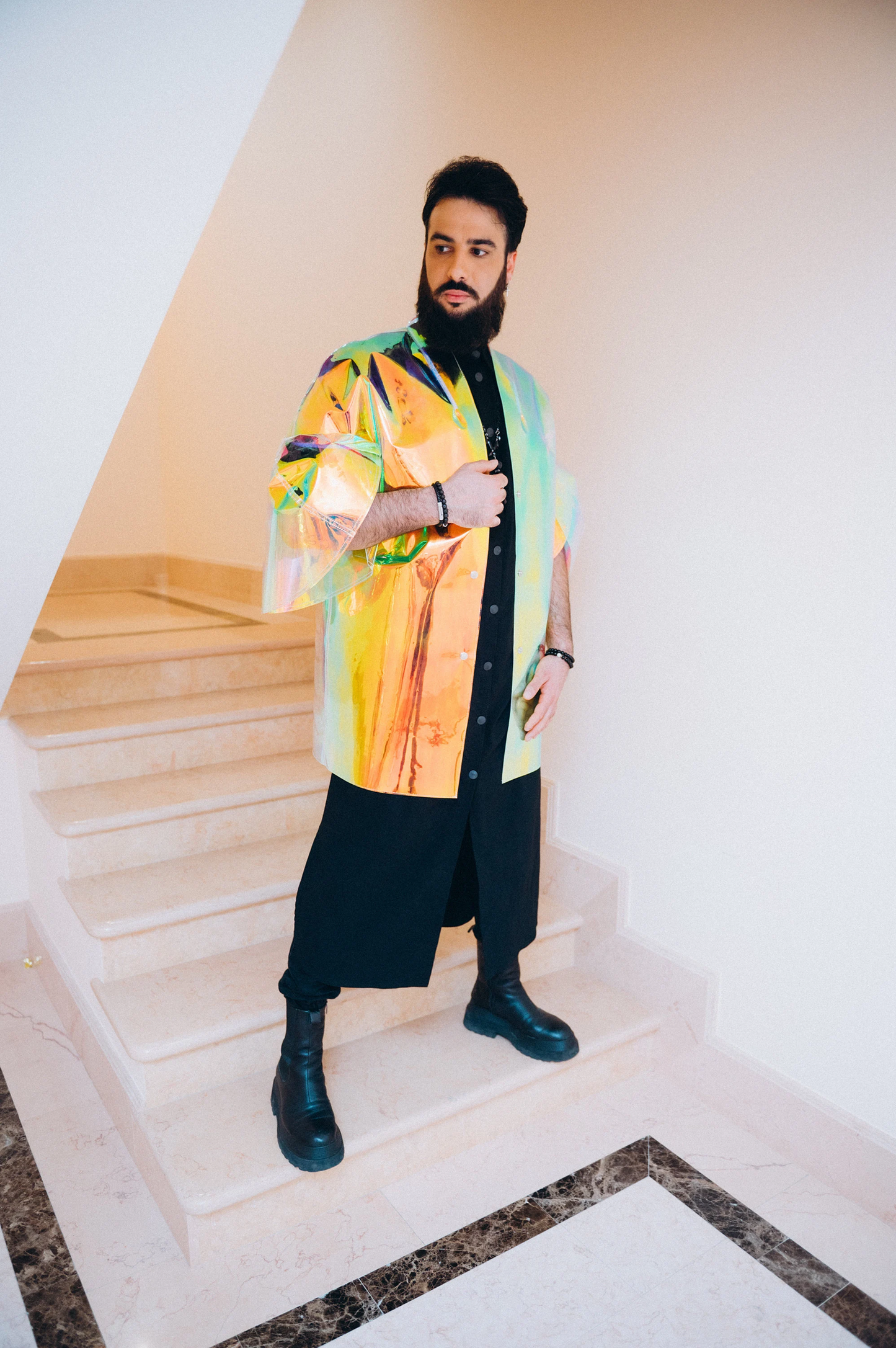 Iridescent TPU Trench Coat — Unisex Holographic Party Raincoat — Futurist Cyberpunk Outerwear & Rave Festival Wear by DomdRich Studio