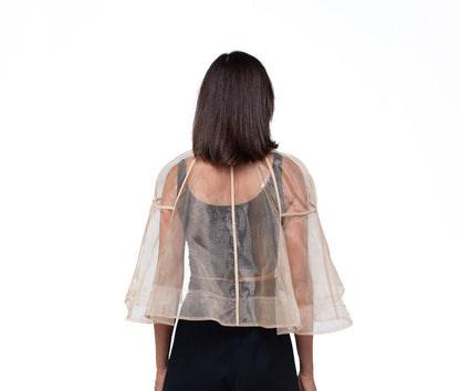 Italian Organza Transparent Cape — Sheer Bridal Shoulder Wrap — Short Wedding Cloak & Avant-Garde Evening Cover-Up by DomdRich Studio