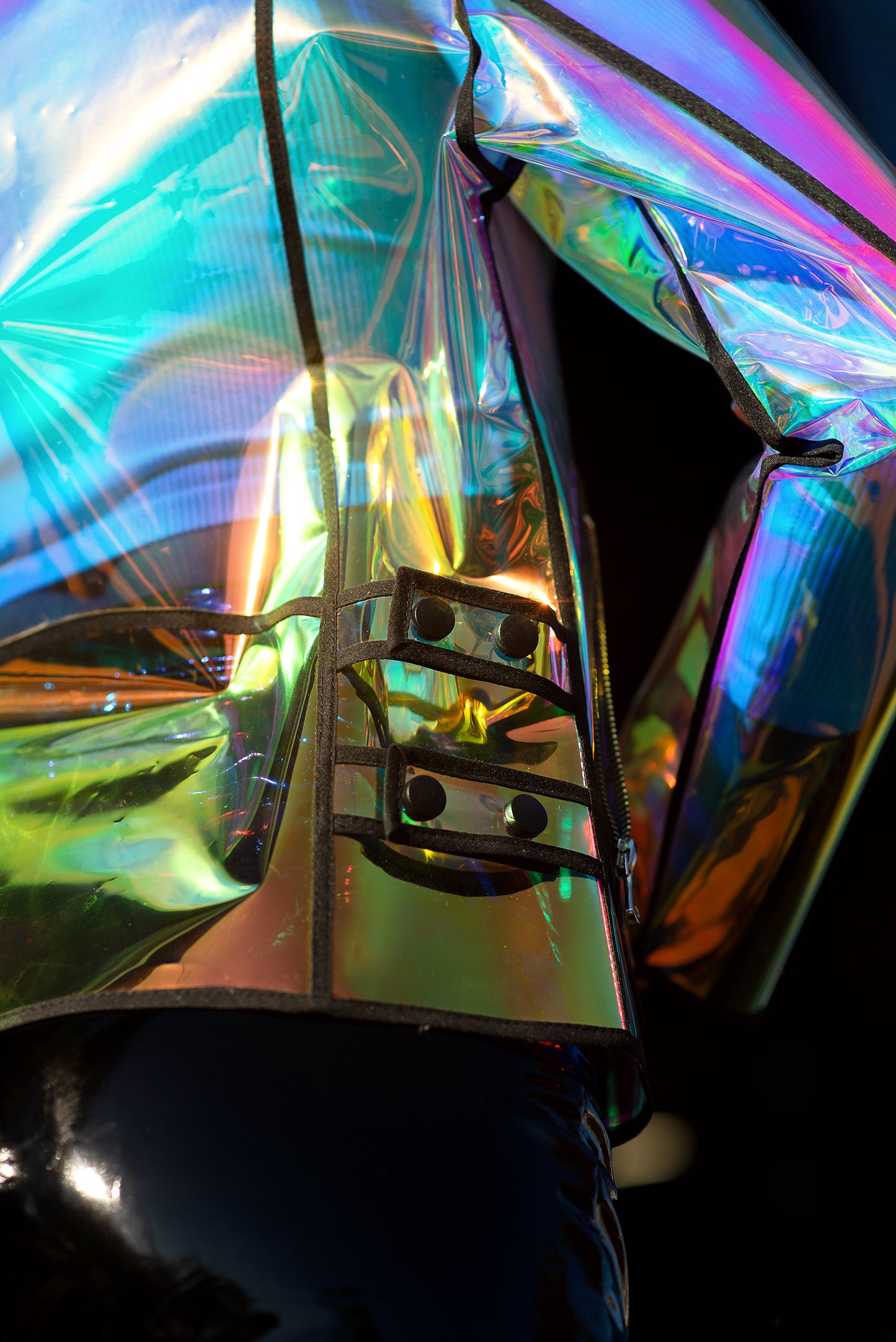 Iridescent TPU Biker Jacket — Holographic Moto Raincoat — Futurist Clear PVC Cyberpunk Jacket — Avant-Garde Statement Wear by DomdRich Studio