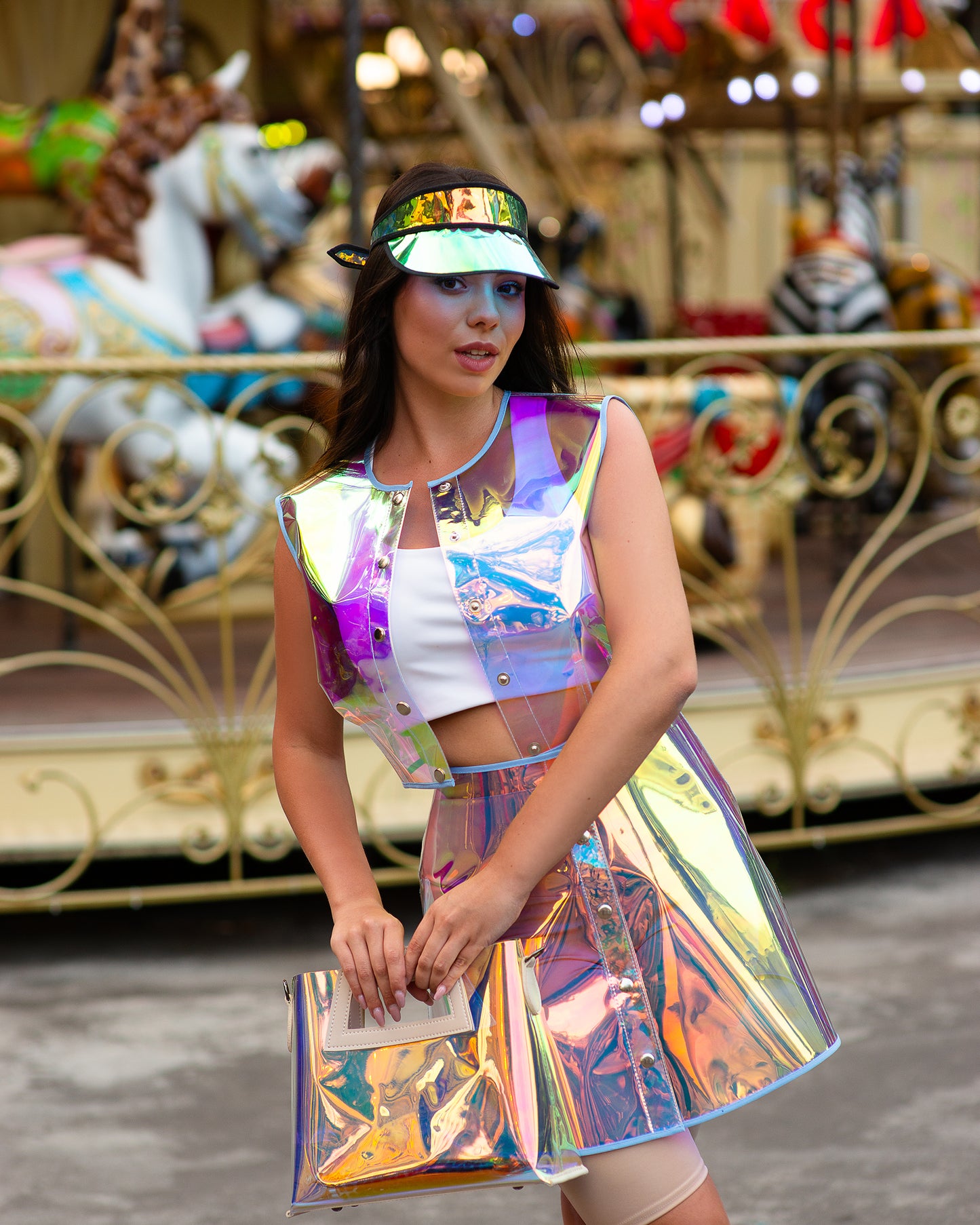 Neon Pink TPU Transparent Set — Cropped Top and Mini Skirt — Unique Avant-Garde Rave Outfit — Futurist Party Clothing by DomdRich Studio