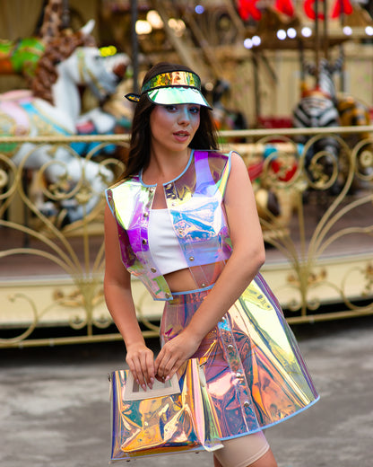 Neon Pink TPU Transparent Set — Cropped Top and Mini Skirt — Unique Avant-Garde Rave Outfit — Futurist Party Clothing by DomdRich Studio