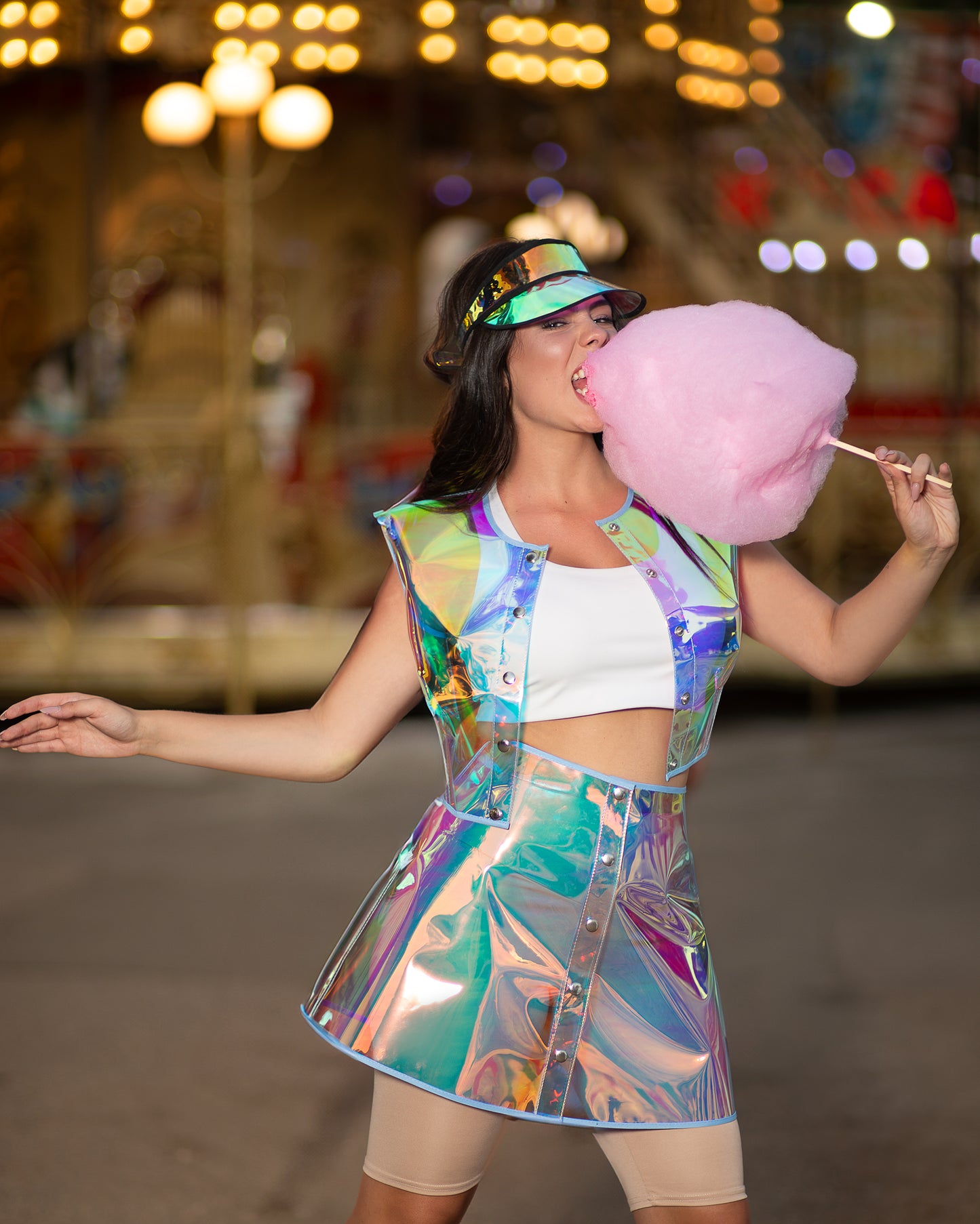 Neon Pink TPU Transparent Set — Cropped Top and Mini Skirt — Unique Avant-Garde Rave Outfit — Futurist Party Clothing by DomdRich Studio