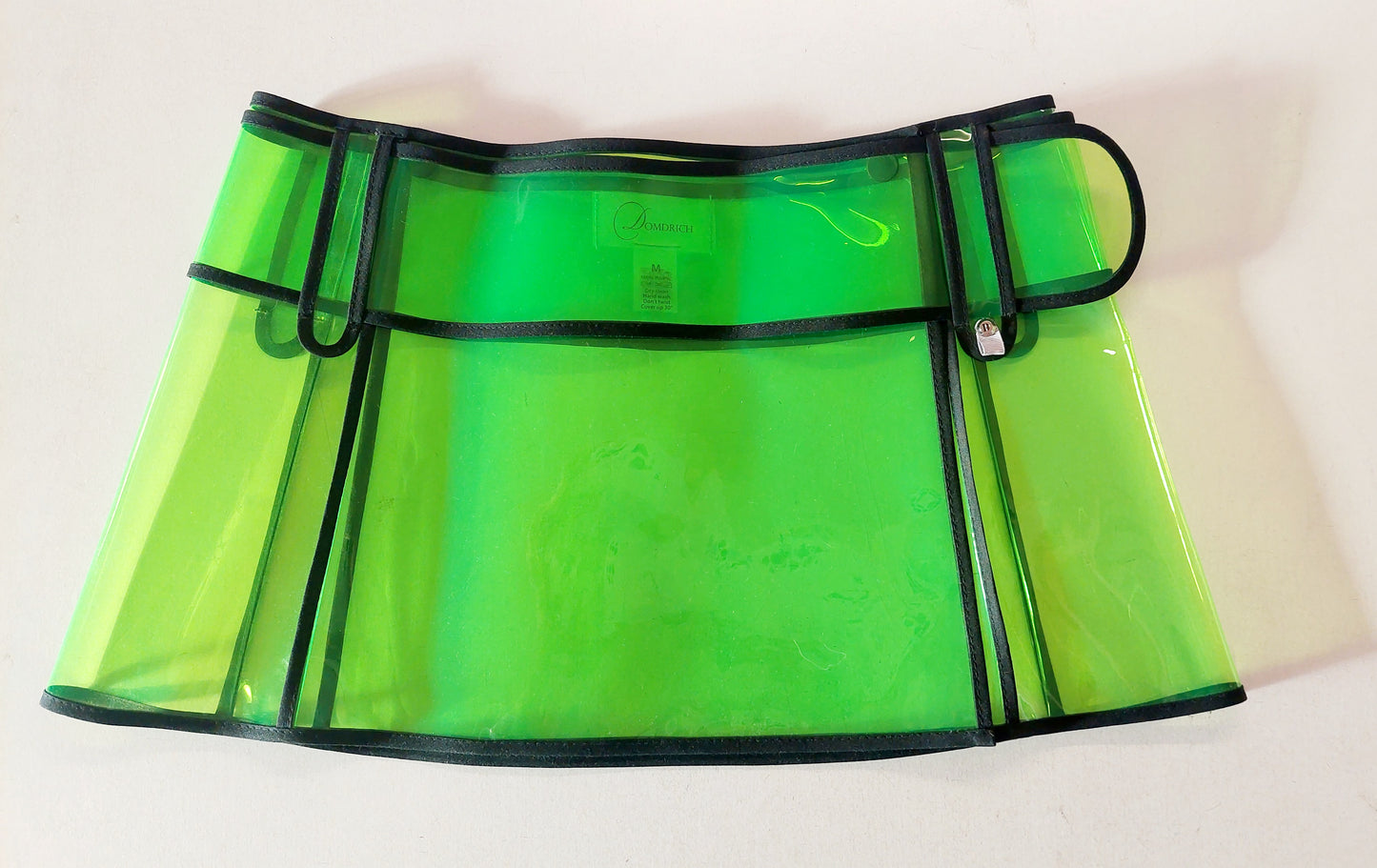 Neon Green vinyl mini skirt with black trim A - silhouette  on a white background