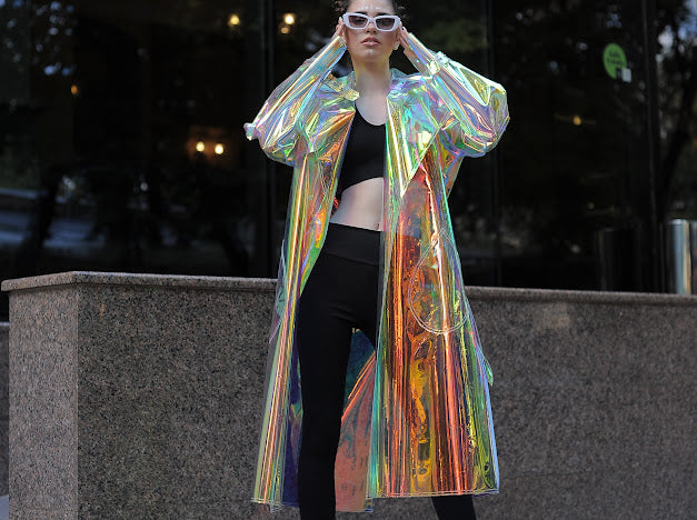 NEW Gorgeous Iridescent ladies Raincoat! Outstanding TPU Trench Coat with Removable Hood!
