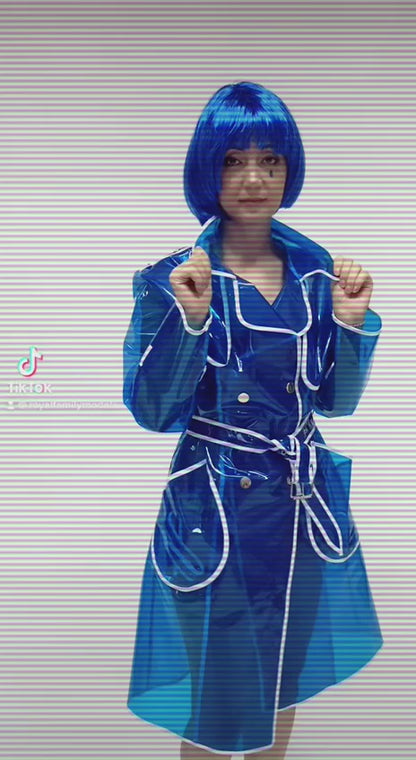 Women’s Classic Vinyl Trench Coat – Glossy Transparent Outerwear with Removable hood!