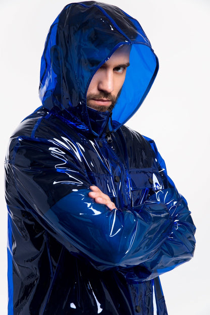 Men’s designed Rain Jacket with removable hood! Men’s transparent clothing.