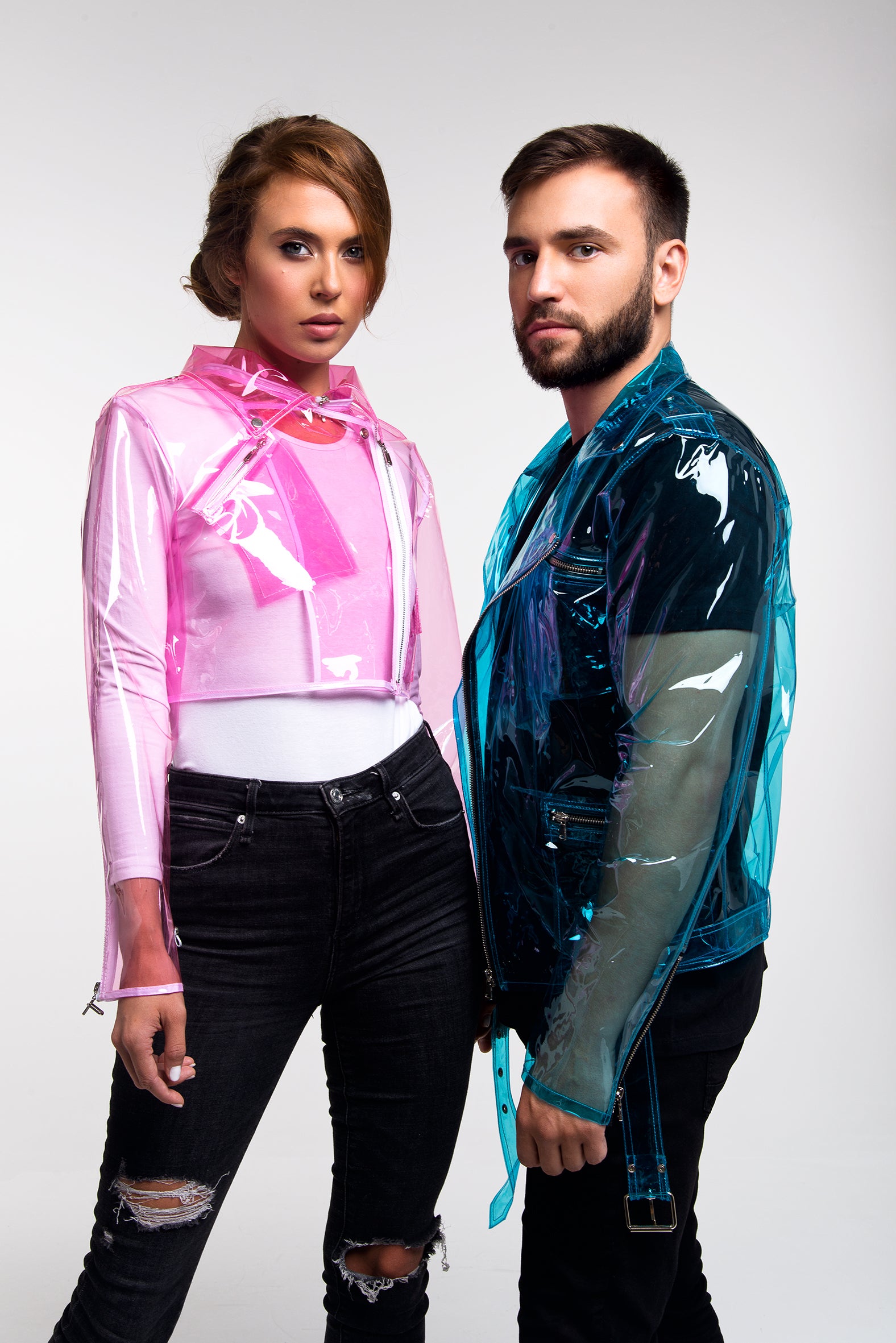 Cropped Transparent Jacket. Stylish Rain Jacket ! Hoodie style! Wind resistant clothing. Unique and bright design.