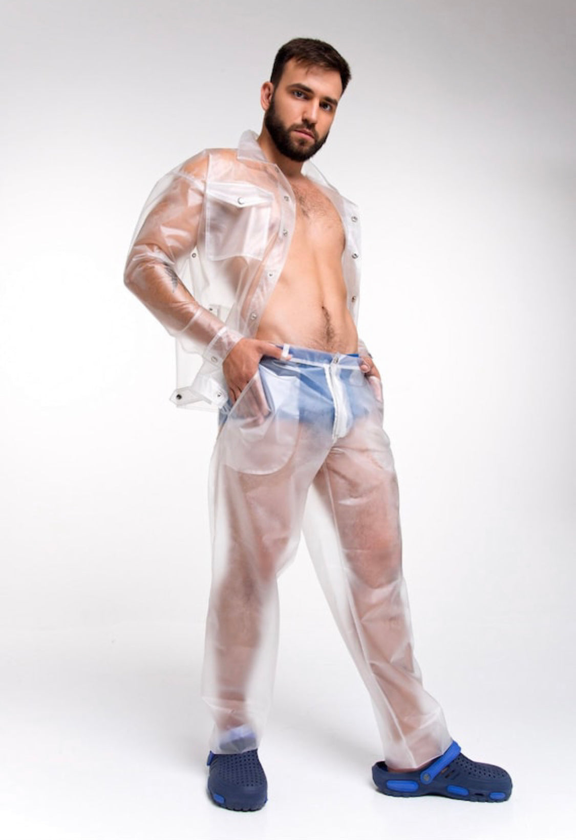 Translucent Men's TPU Costume! Clear Jacket and Pants set!