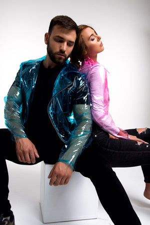 Cropped Transparent Jacket. Stylish Rain Jacket ! Hoodie style! Wind resistant clothing. Unique and bright design.