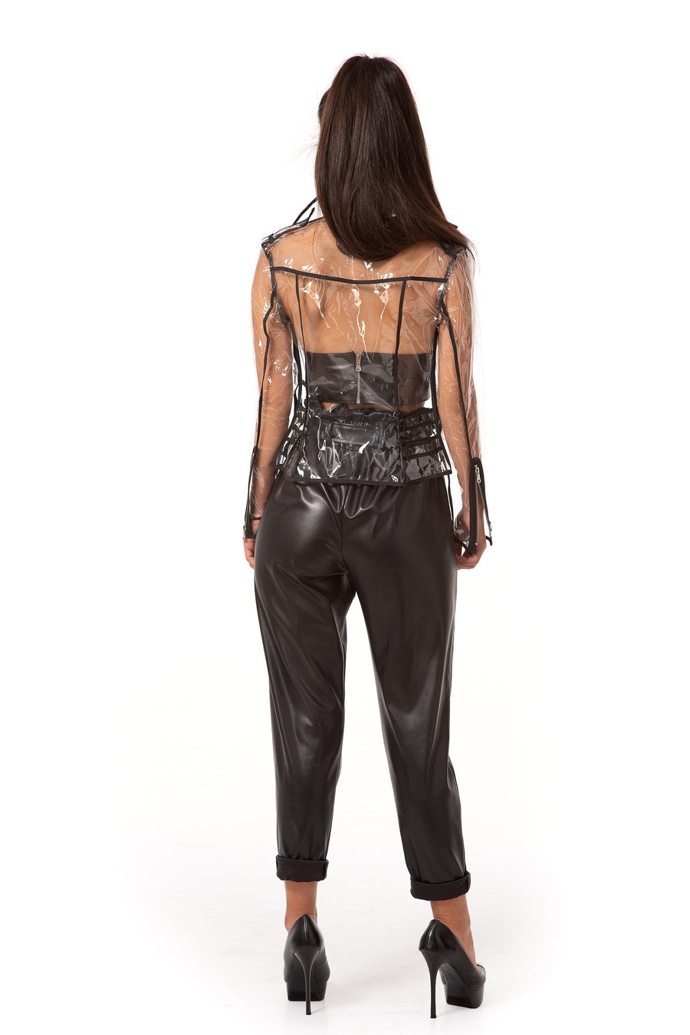 Transparent Vinyl Biker Jacket. Ladies Vinyl Moto Jacket.