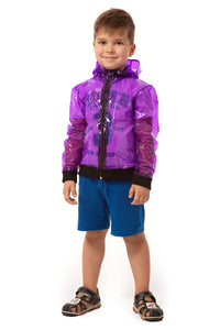 Kids vinyl bomber Rain jacket. Boys waterproof sport jacket.
