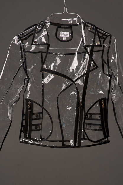 Transparent Vinyl Biker Jacket. Ladies Vinyl Moto Jacket.