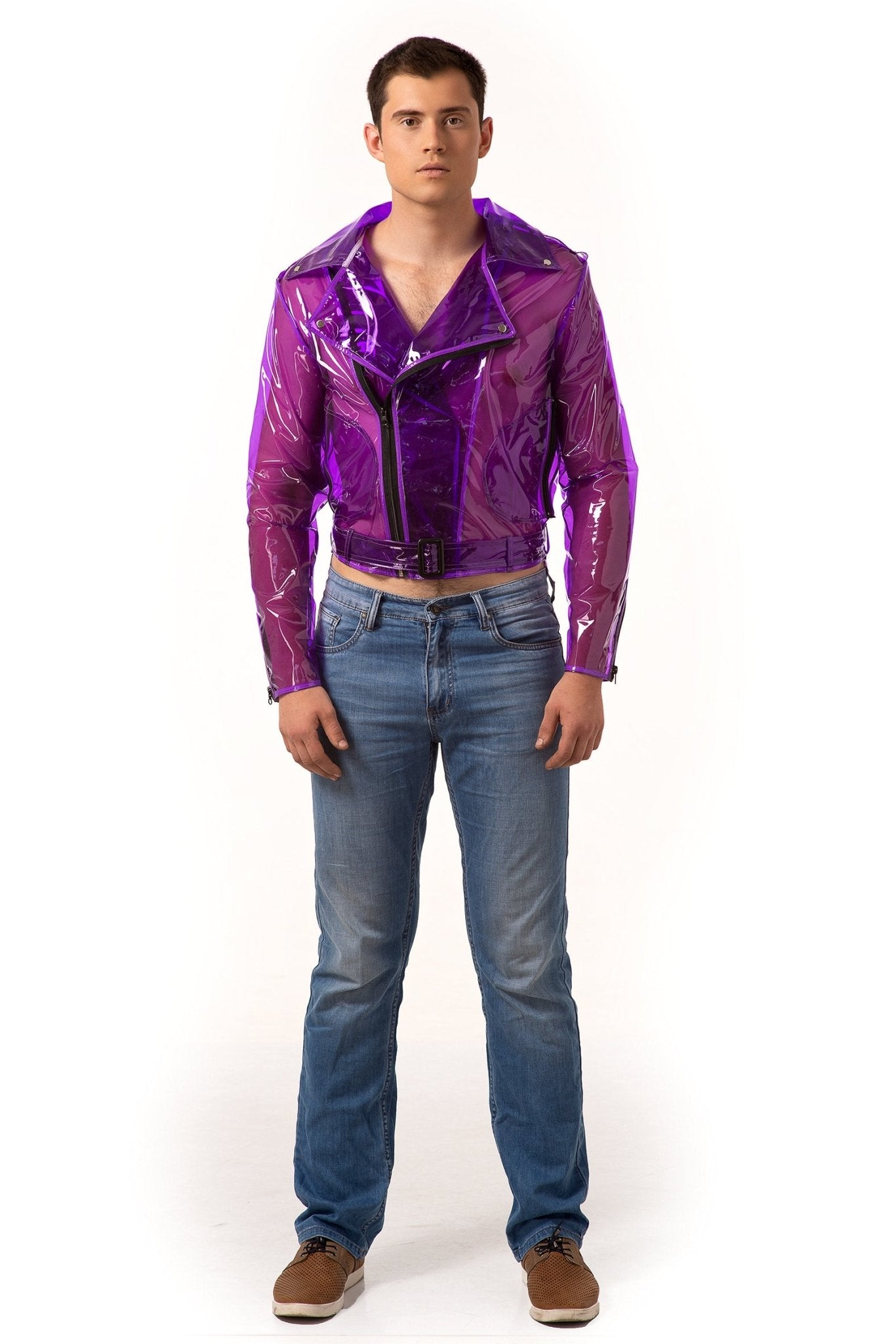 Men’s  Vinyl Biker Jacket. Motorcycle Transparent Jacket.