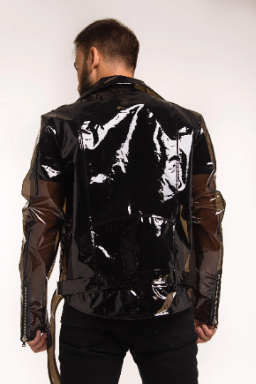 Transparent Smoked Vinyl Biker Jacket. Men's Motorcycle Jacket.