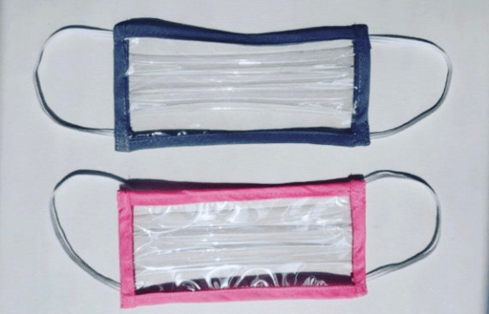 Clear vinyl face cover with different colors of trim. Unique and created to keep you  safe accessory!