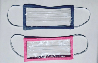 Clear vinyl face cover with different colors of trim. Unique and created to keep you  safe accessory!