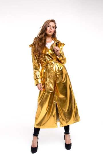 Gold Ladies Festival Sparkling Trench Coat.