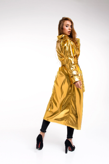 Gold Ladies Festival Sparkling Trench Coat.