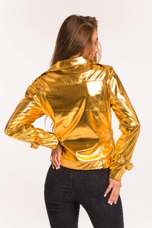 Shiny biker jacket discount