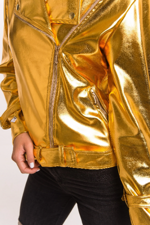 Gold Vegan leather Biker Jacket. Shiny girls fall jacket. – DOMDRICH