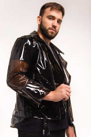 Transparent Smoked Vinyl Biker Jacket. Men s Motorcycle Jacket