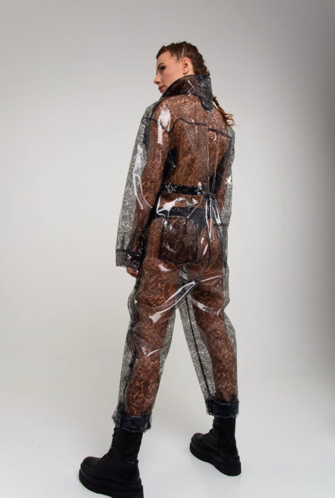 Tinted TPU Overalls — Unisex Jumpsuit & Long Sleeve Colored Romper — Avant-Garde Clear PVC Boiler Suit by Domdrich Studio