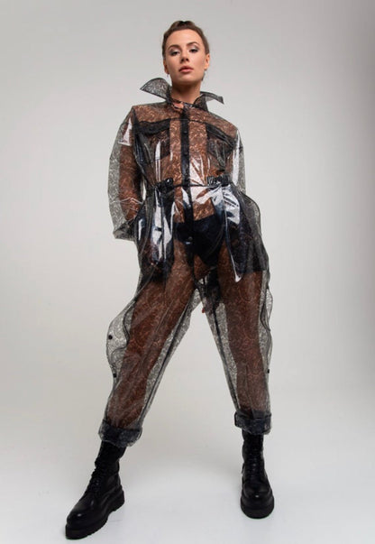 Tinted TPU Overalls — Unisex Jumpsuit & Long Sleeve Colored Romper — Avant-Garde Clear PVC Boiler Suit by Domdrich Studio