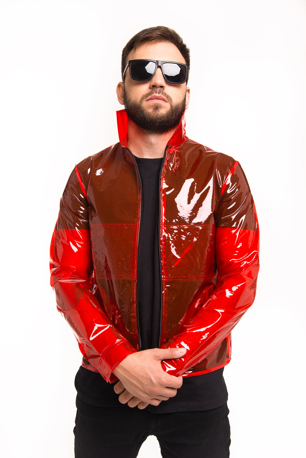 Colored Transparent Waterproof Jacket. Vinyl Translucent Blazer. Stylish Men's Rain Jacket.