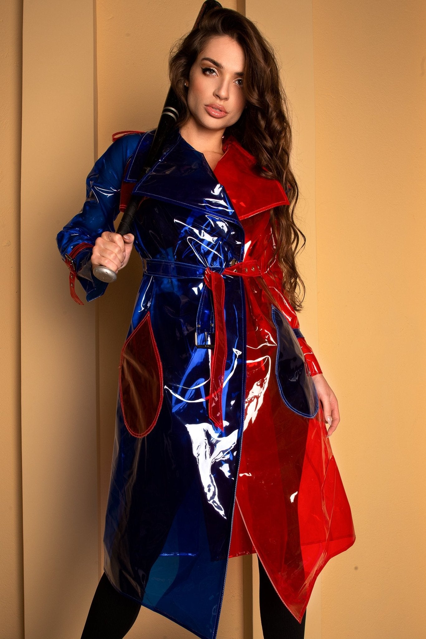 Duo Color Street Style Transparent Vinyl Trench Raincoat — Two-Tone Clear PVC Waterproof Coat — Classic Rainwear & Designer Techwear by Domdrich Studio