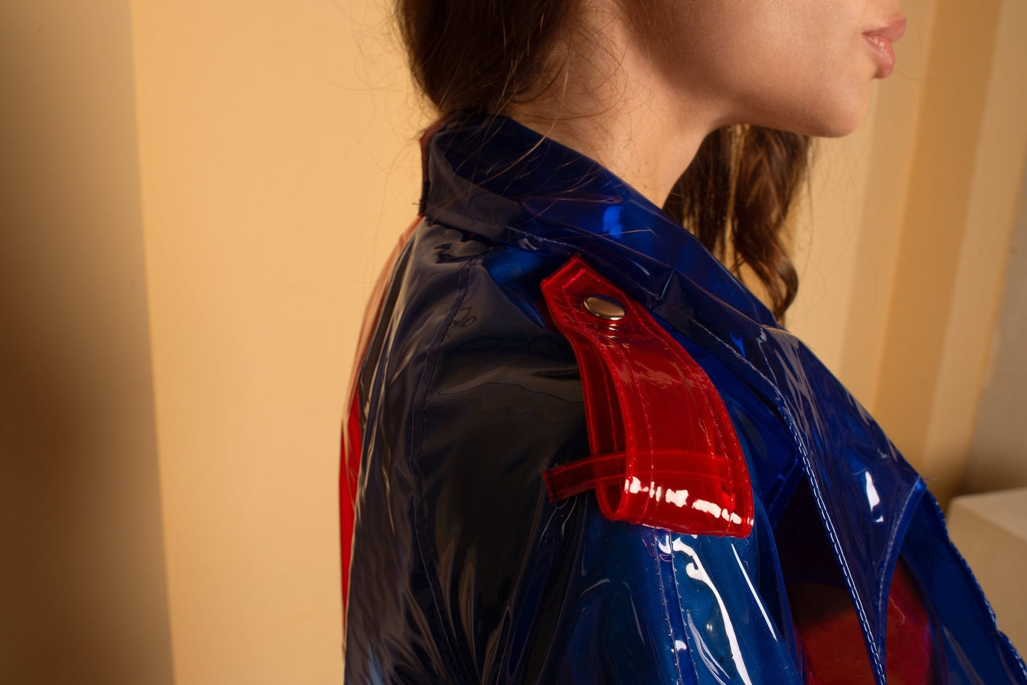 Duo Color Street Style Transparent Vinyl Trench Raincoat — Two-Tone Clear PVC Waterproof Coat — Classic Rainwear & Designer Techwear by Domdrich Studio