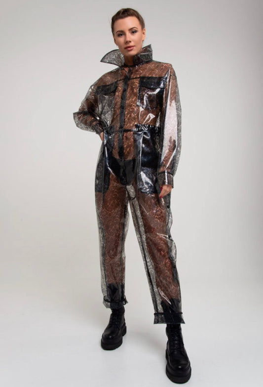 Tinted TPU Overalls — Unisex Jumpsuit & Long Sleeve Colored Romper — Avant-Garde Clear PVC Boiler Suit by Domdrich Studio