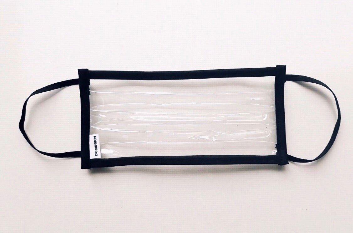 Clear vinyl face cover with different colors of trim. Unique and created to keep you  safe accessory!