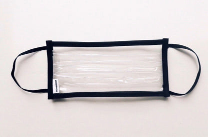 Clear vinyl face cover with different colors of trim. Unique and created to keep you  safe accessory!