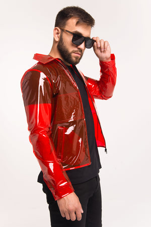 Colored Transparent Waterproof Jacket. Vinyl Translucent Blazer. Stylish Men's Rain Jacket.