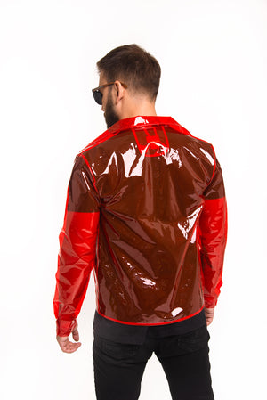 Colored Transparent Waterproof Jacket. Vinyl Translucent Blazer. Stylish Men's Rain Jacket.