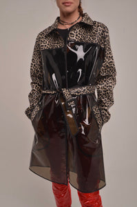 Classic Smoked Transparent Tpu - Vegan Leather Leopard Rain coat.