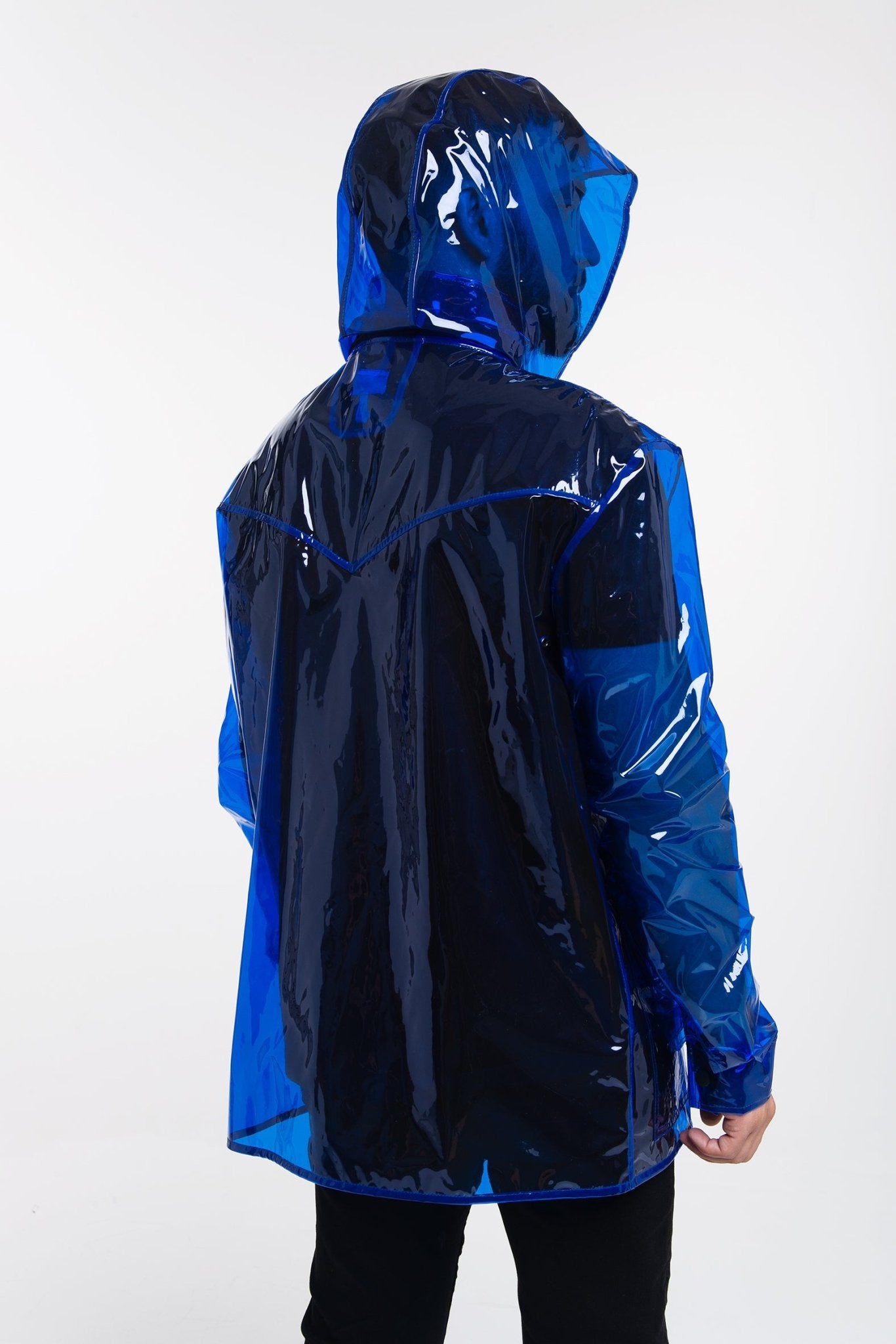 Men’s designed Rain Jacket with removable hood! Men’s transparent clothing.