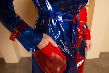 Duo Color Street Style Transparent Vinyl Trench Raincoat — Two-Tone Clear PVC Waterproof Coat — Classic Rainwear & Designer Techwear by Domdrich Studio