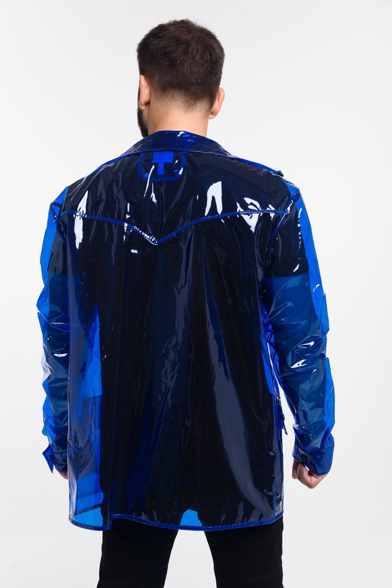 Men’s designed Rain Jacket with removable hood! Men’s transparent clothing.