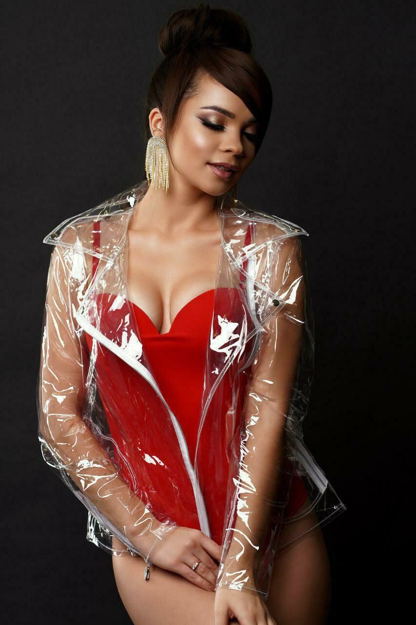 Ladies clear vinyl biker jacket transparent motorcycle coat by Domdrich.