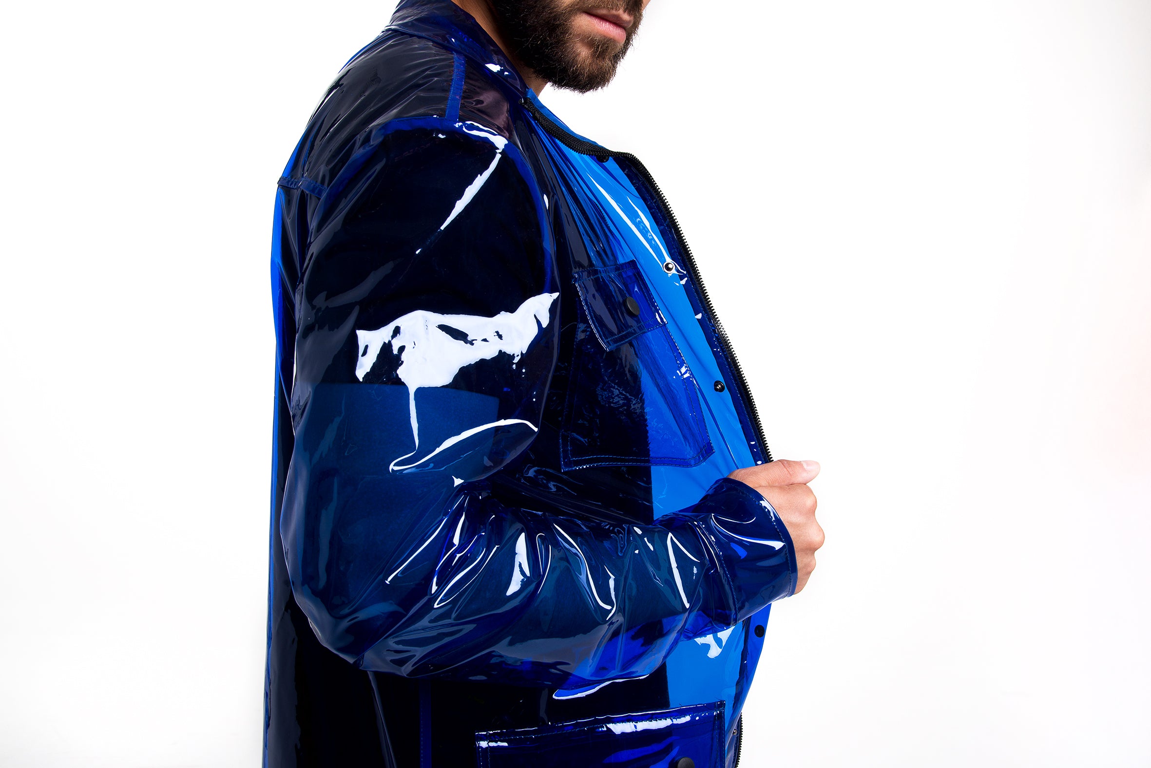 Men’s designed Rain Jacket with removable hood! Men’s transparent clothing.